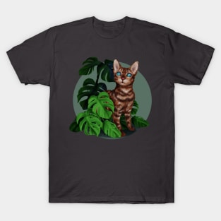 a Bengal cat with a plant T-Shirt